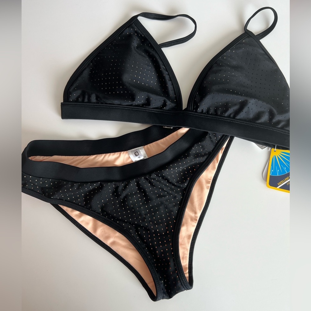 NWT Fabletics Valentina Black Preforated Bikini Set Swimsuit - Picture 11 of 11